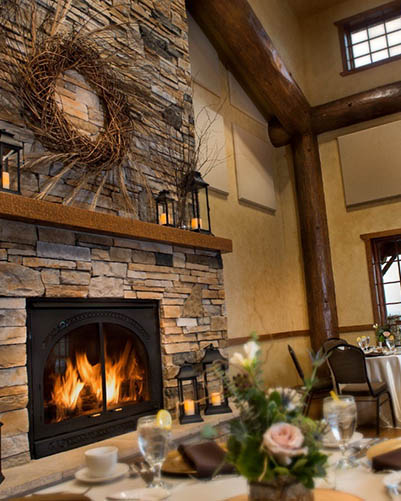 banquest table with fireplace